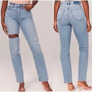 Abercrombie & Fitch 90s Straight Leg Jeans Ultra High Rise Distressed, 26 Short